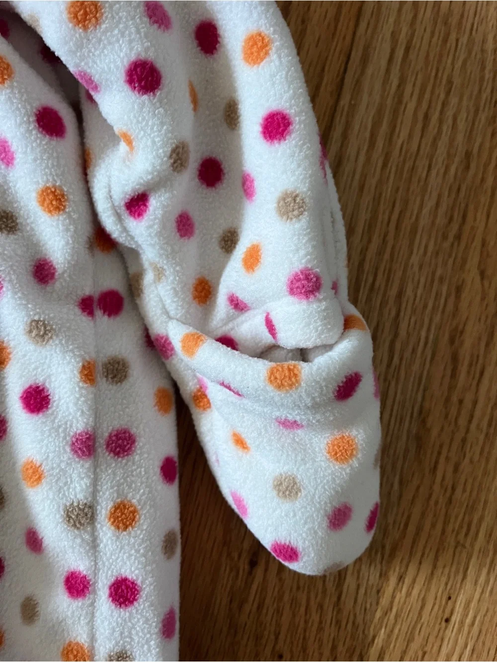 Fleece White Polka Dot Baby snowsuit Hood